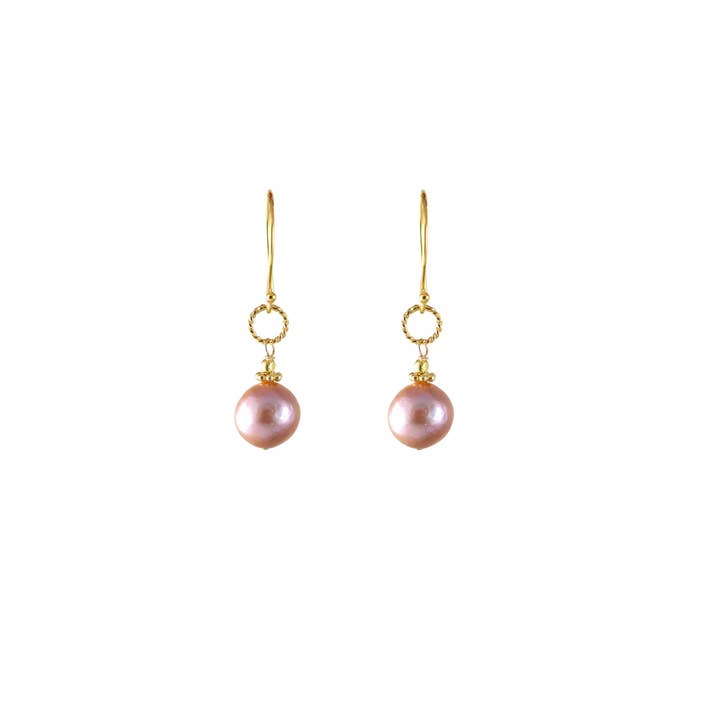 E-3926 BOUCLE D'OREILLE MAILLE CORDE OR ROSE PERLE ROSE pour la vente par Alicia Van Fleteren Jewelry Design
