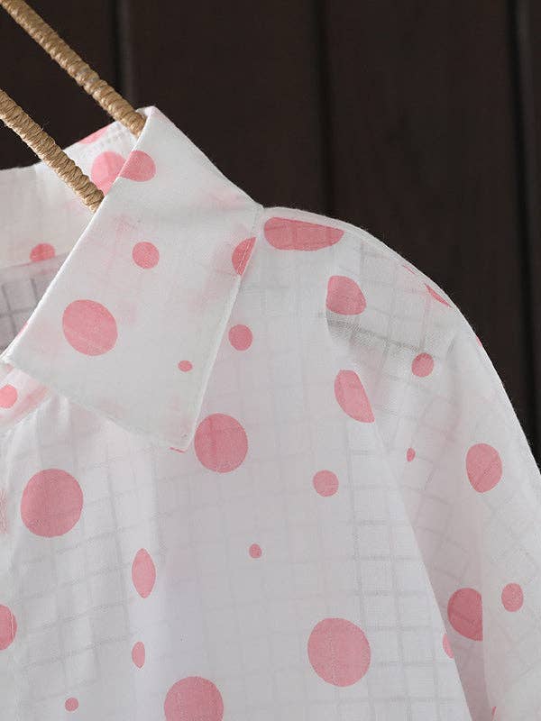 VividLux - Wholesale Button Down Shirt - Women's - Long Sleeves Loose Polka-Dot Lapel Shirts Tops4