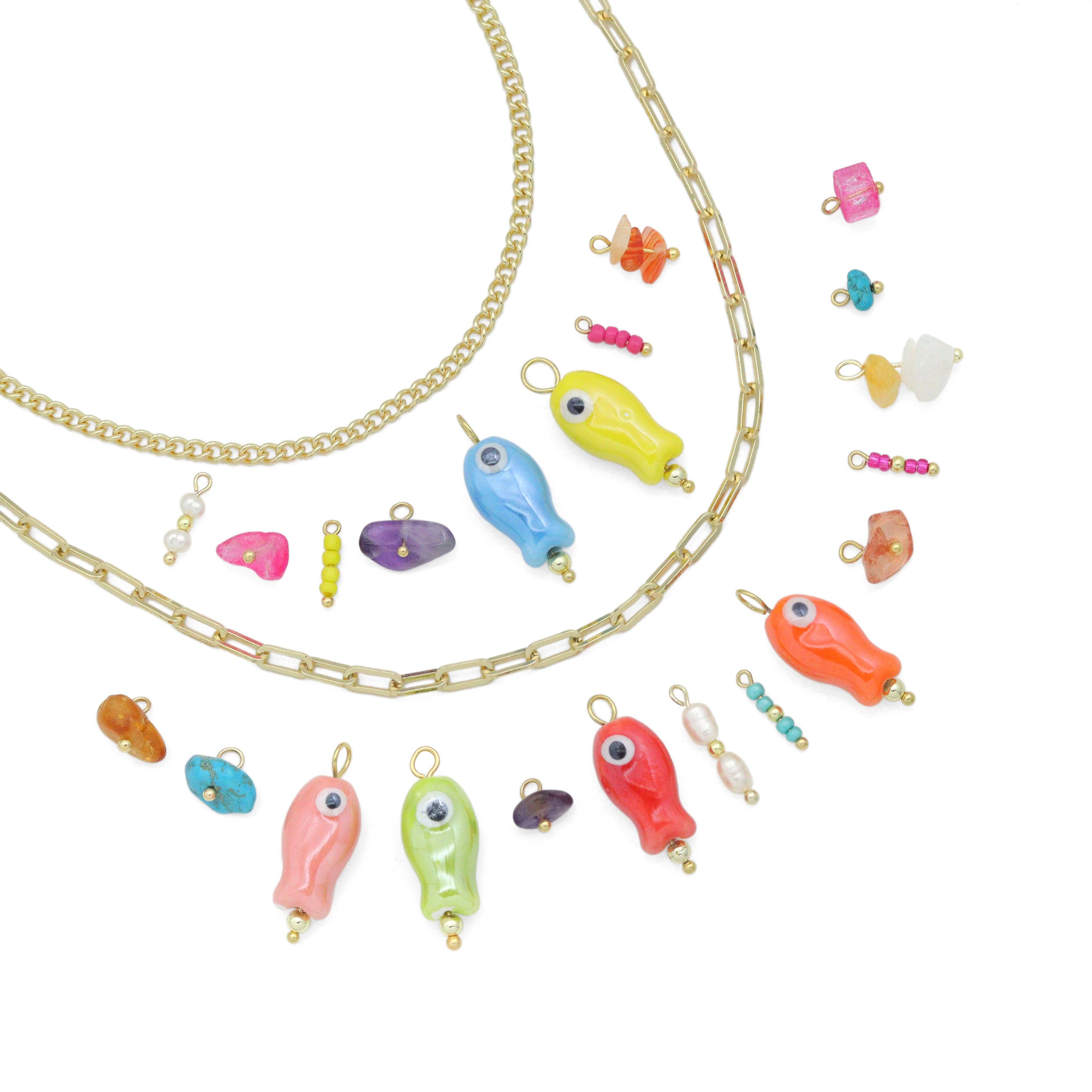 BestBeads&Beyond - Wholesale Individual charm/pendant - Colorful Ceramic Fish Charm Handmade gemstone beads charm For Necklace Bracelet Jewelry Making Supply, Sku#EF8182
