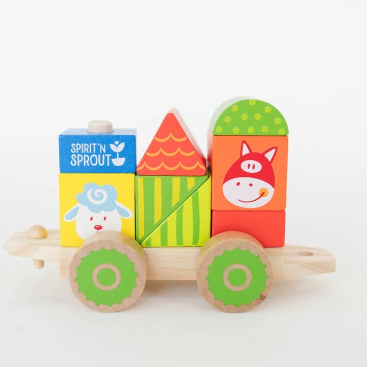 Spirit 'N Sprout - Wholesale Wood Toy - Kids - Farm Wooden Train Set for Kids - Pull Along Stacking Train13