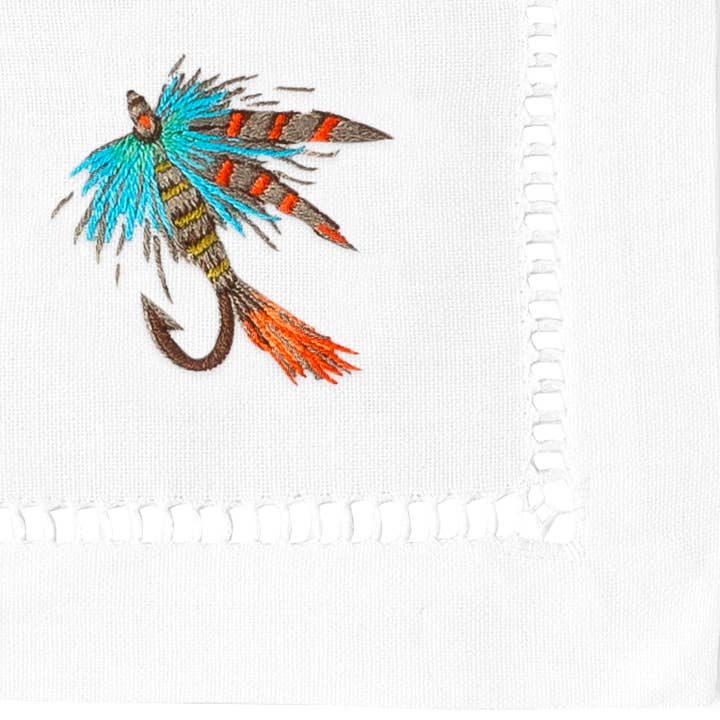 Henry Handwork - Wholesale Dinner & Cloth Napkin - Fishing Cocktail Napkins | Mixed Set of 4
