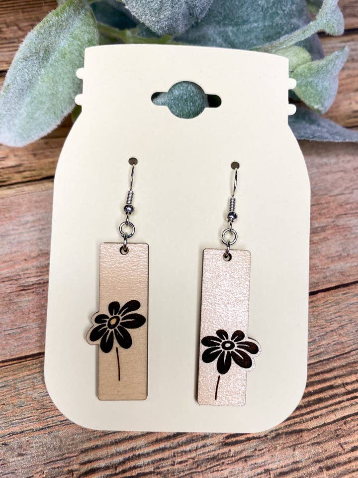Daisy Wooden Dangle Earrings for wholesale by Rise N' Sign