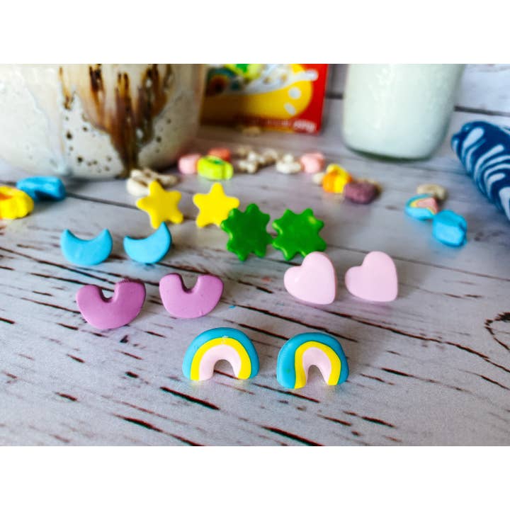 Lauren Likes Art - Wholesale Stud/Post Earrings - Lucky Charms Polymer Clay Heart & Star Stud Earrings