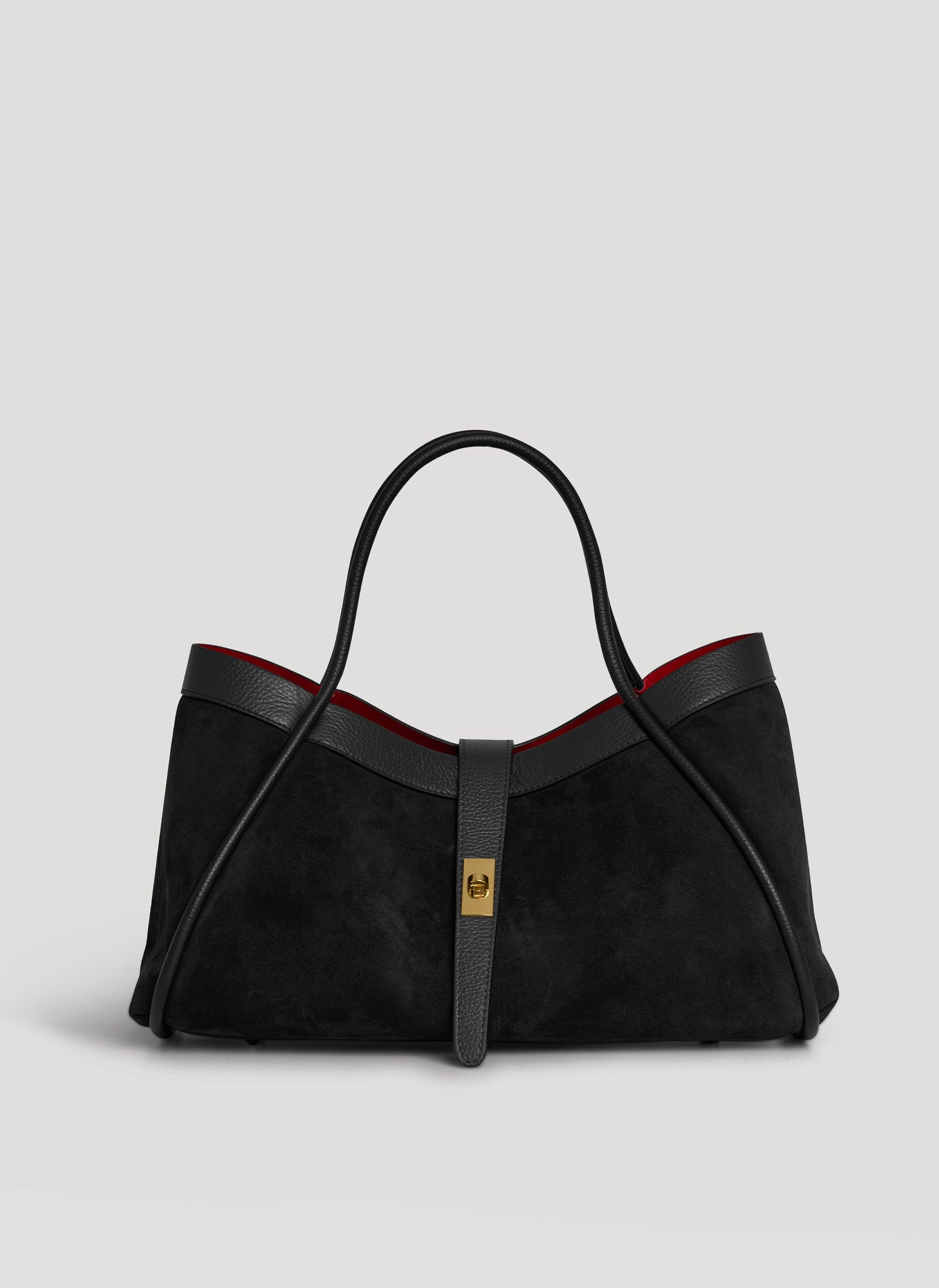 Voemièn - Wholesale Top Handle Bag - Women's - Mayfair Bag in Black Suede and Togo Leather