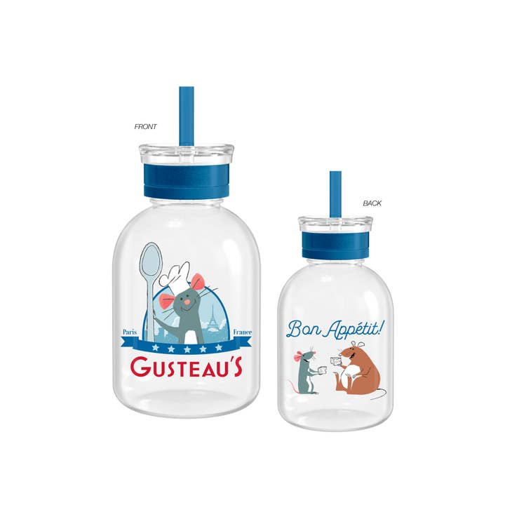 Silver Buffalo - Wholesale Milk/Juice Bottle - Ratatouille Gusteaus 15oz Glass Milk Bottle w Straw