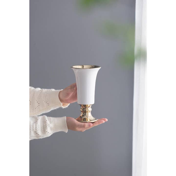A&B Home Group Inc. - Wholesale Vase - D4.5x8" Elliette Pedestal Vase - White/Gold1