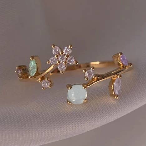 Zircon Floral Elegance Adjustable Ring -Assortment 24 pcs for wholesale by Gypsy Soul