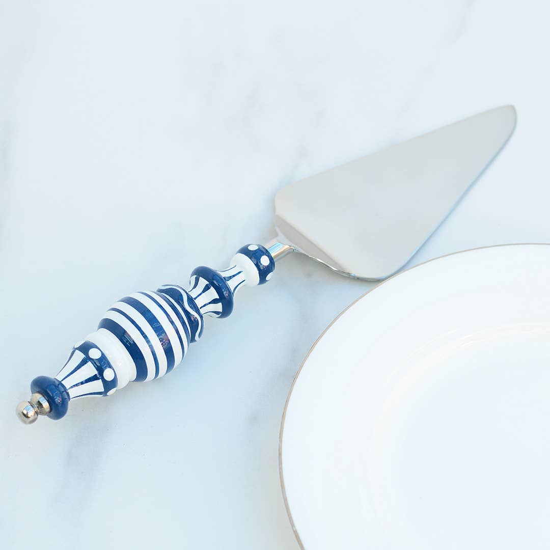 Blue & White Company – wholesale Serving utensil – Blue and White Striped Artisan Cake Server1