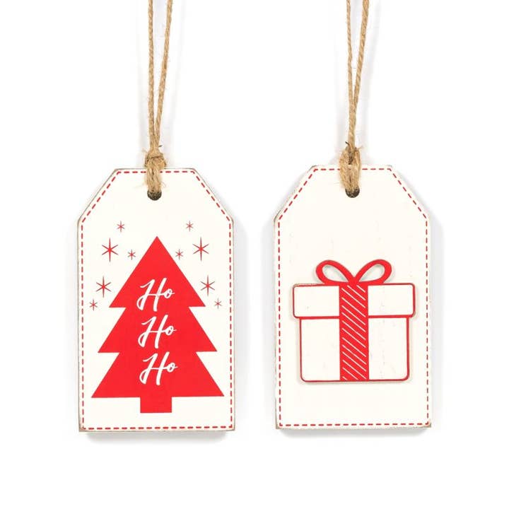 71240 - 3x5 wood tag (TREE/PRESENT) Christmas Ornament for wholesale by Devanie At Home (Formerly Adams & Co.)