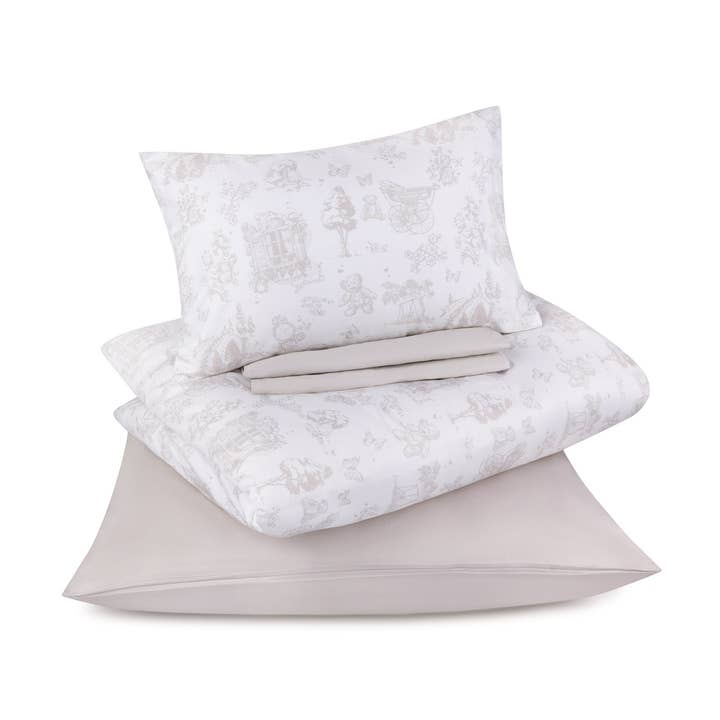 Petite Belle Toile Safra Crib Set- Taupe for wholesale by Petite Belle Bebe