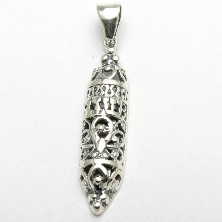 Sterling sølv Mezuzah vedhæng Filigran Shadai Large for engroshandel hos Bareket Fine Jewelry