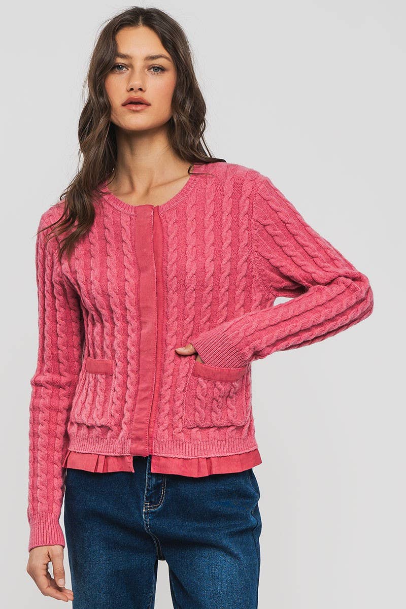 Urban Daizy - Wholesale Cardigan - Women's - Cable Knit Snap Front Ribbed Trim Long Sleeve Sweater15