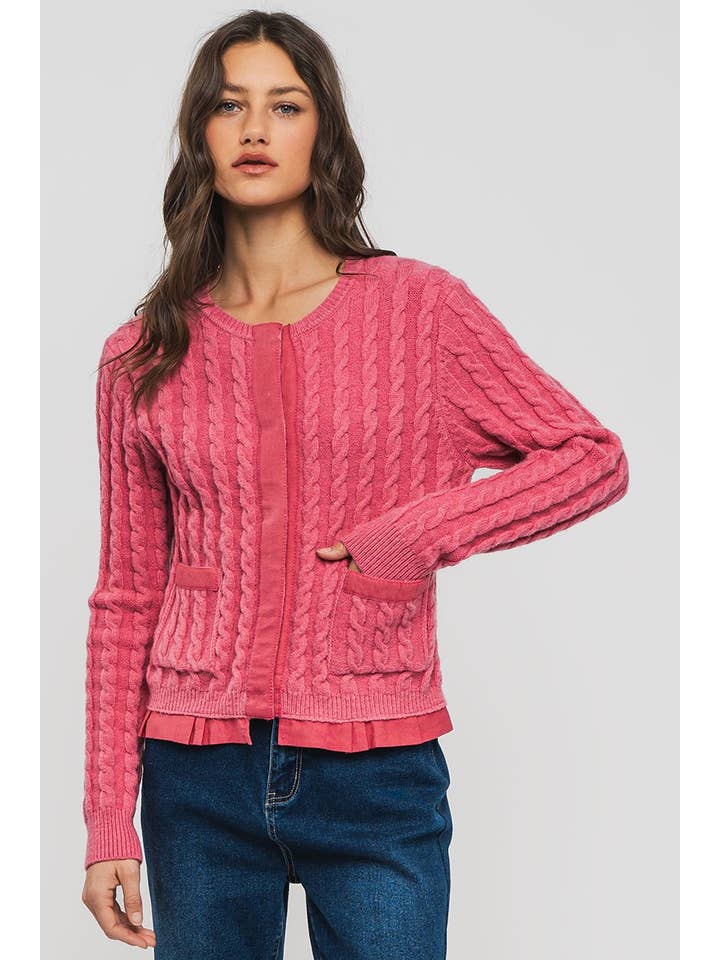 Urban Daizy - Wholesale Cardigan - Women's - Cable Knit Snap Front Ribbed Trim Long Sleeve Sweater15