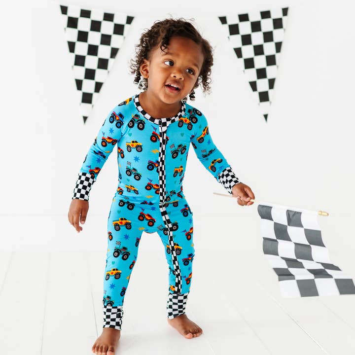 Kiki + Lulu - Wholesale Clothing Set - Baby - Blue Monster Truck Convertible Footie