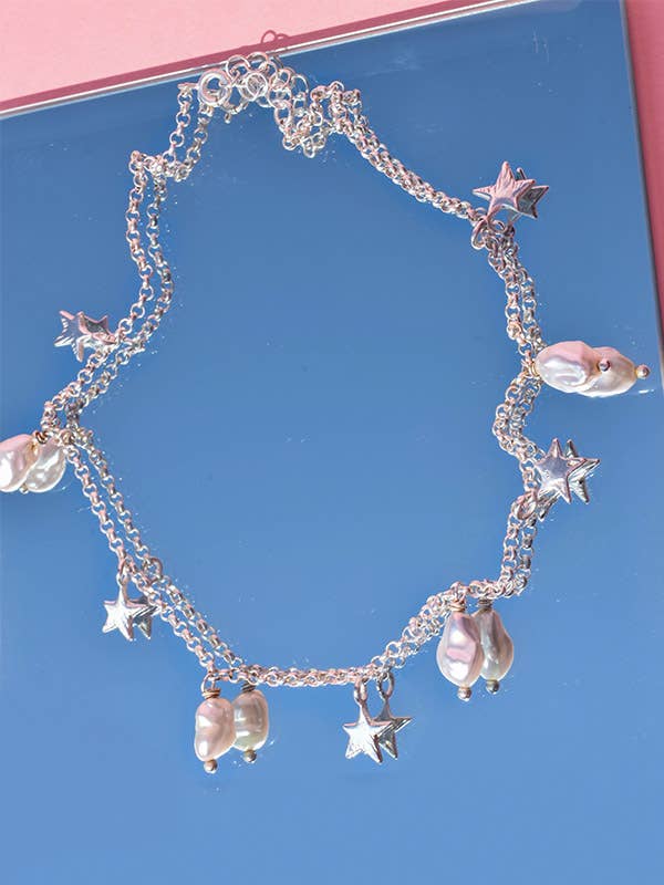 Annoushe jewelry - Vente Colliers à pendentif - Collier ras du cou avec perles irrégulières et étoiles3