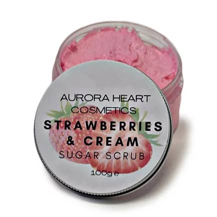 Strawberries & Cream Sugar Scrub for wholesale by Aurora Heart Cosmetics