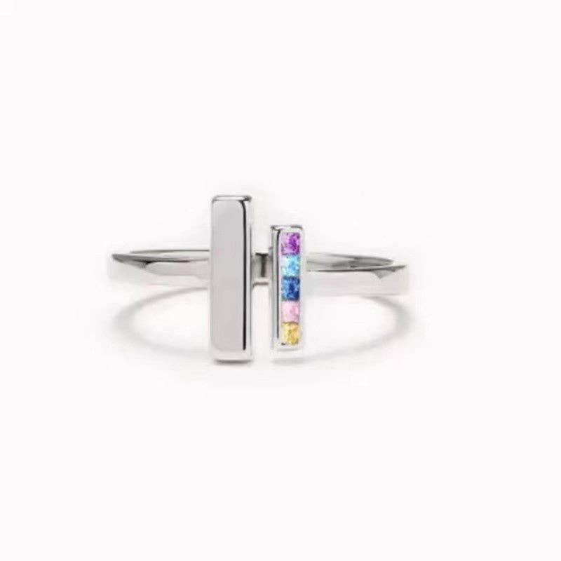 Perimade & Co. LLC – wholesale Band/stacked ring – Rainbow Modern Bar Stacking Ring in 925 Sterling Silver2