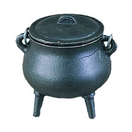 Mini chaudron en fonte ordinaire avec couvercle (3,5 po) pour la vente par Designs by Deekay Inc.