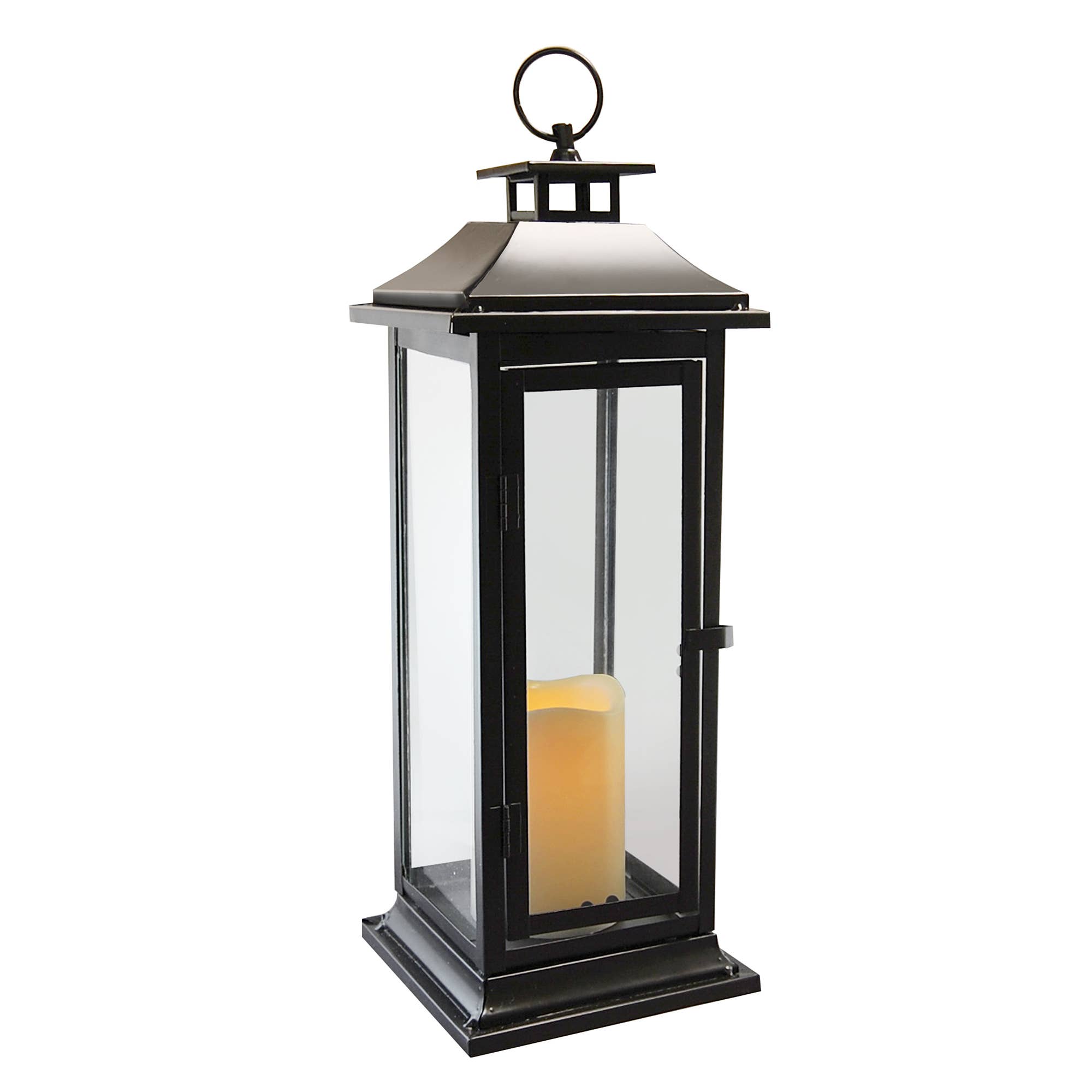 LumaBase - Wholesale Lantern - Metal Lantern with Battery-Operated Candle-Black0