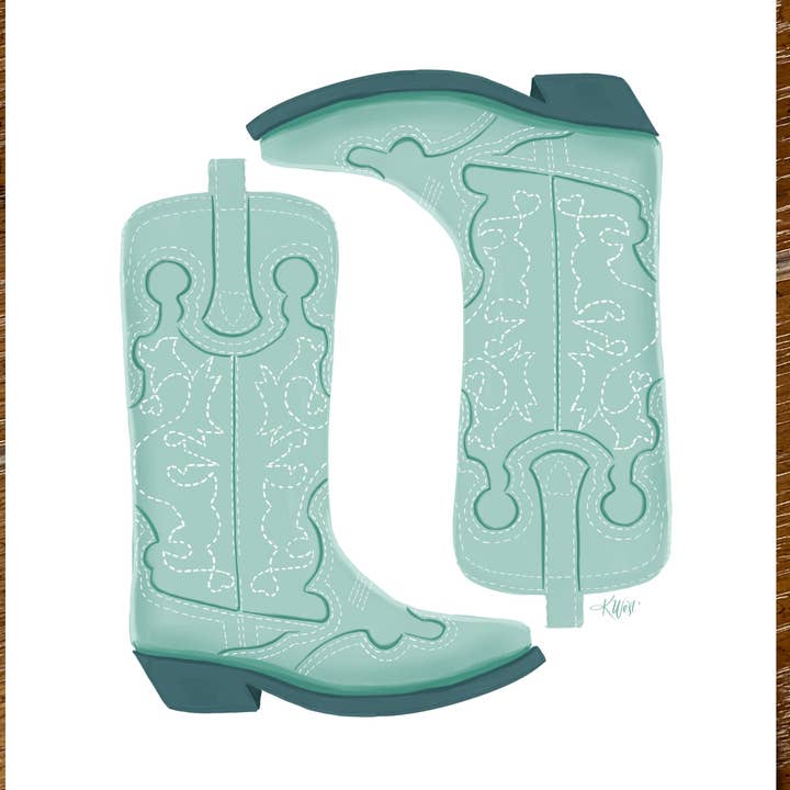 Cowboystövlar konsttryck, barnkammardekor - mintgrön för wholesale av Art and Soul