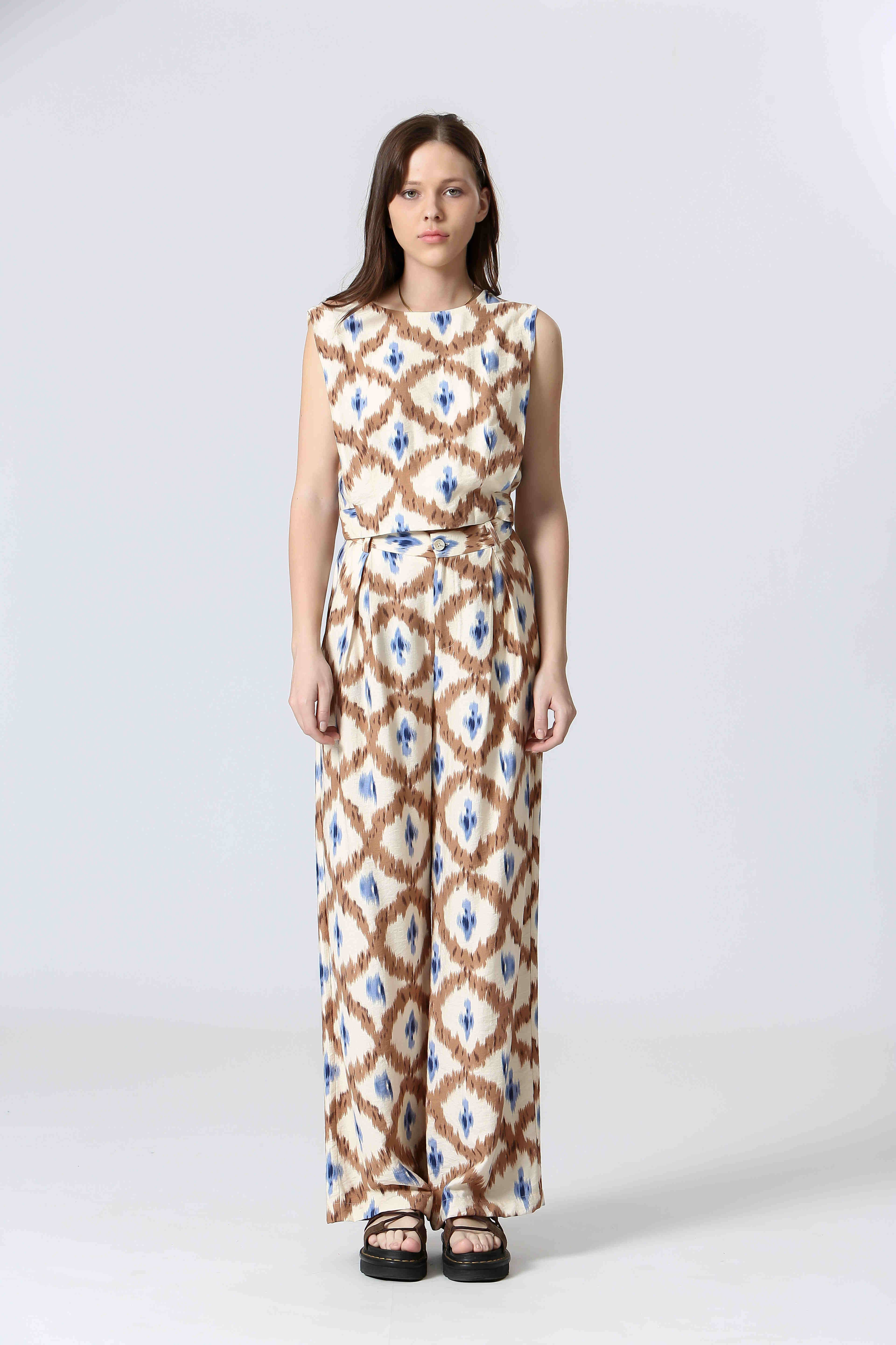 Brown T25141032 - Ladies Printed High Waisted Pants for wholesale on Faire