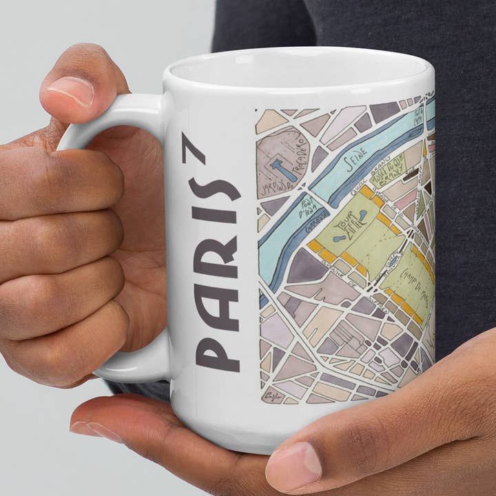 Illustrated mug PARIS, 7th arrondissement - Design city plan for wholesale by EmYLo