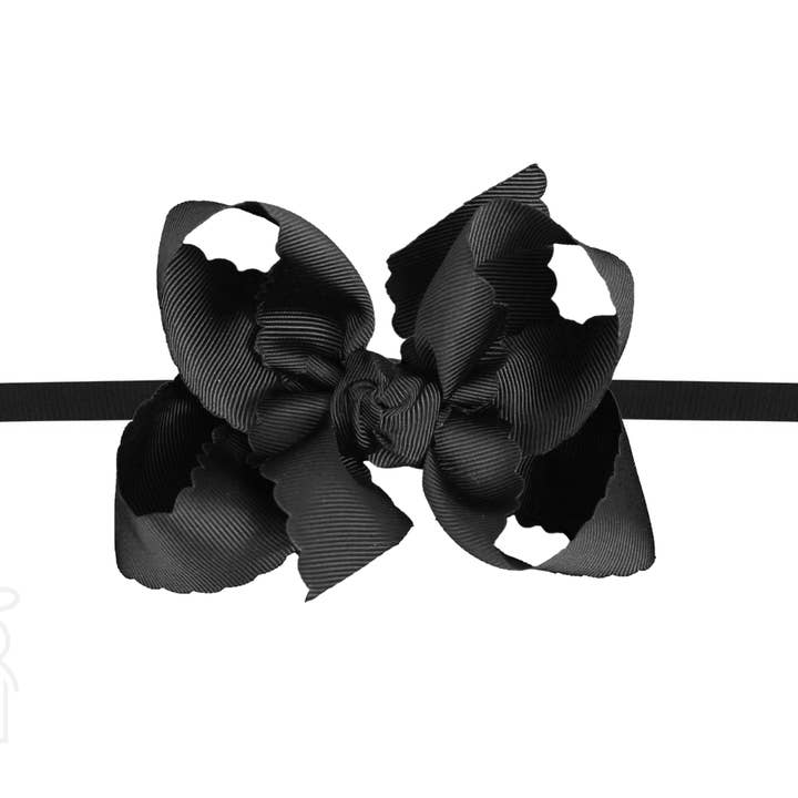 Beyond Creations, LLC - Wholesale Fashion Headband - Kids - 1/4" NYLON PANTYHOSE HEADBAND W/ SCALLOPED EDGE BOW21