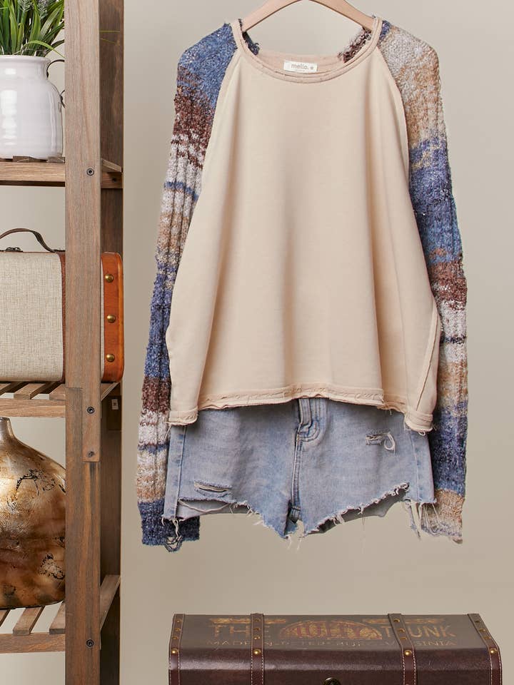 Cream Multi Fabric Layered Knit Sweater for wholesale on Faire