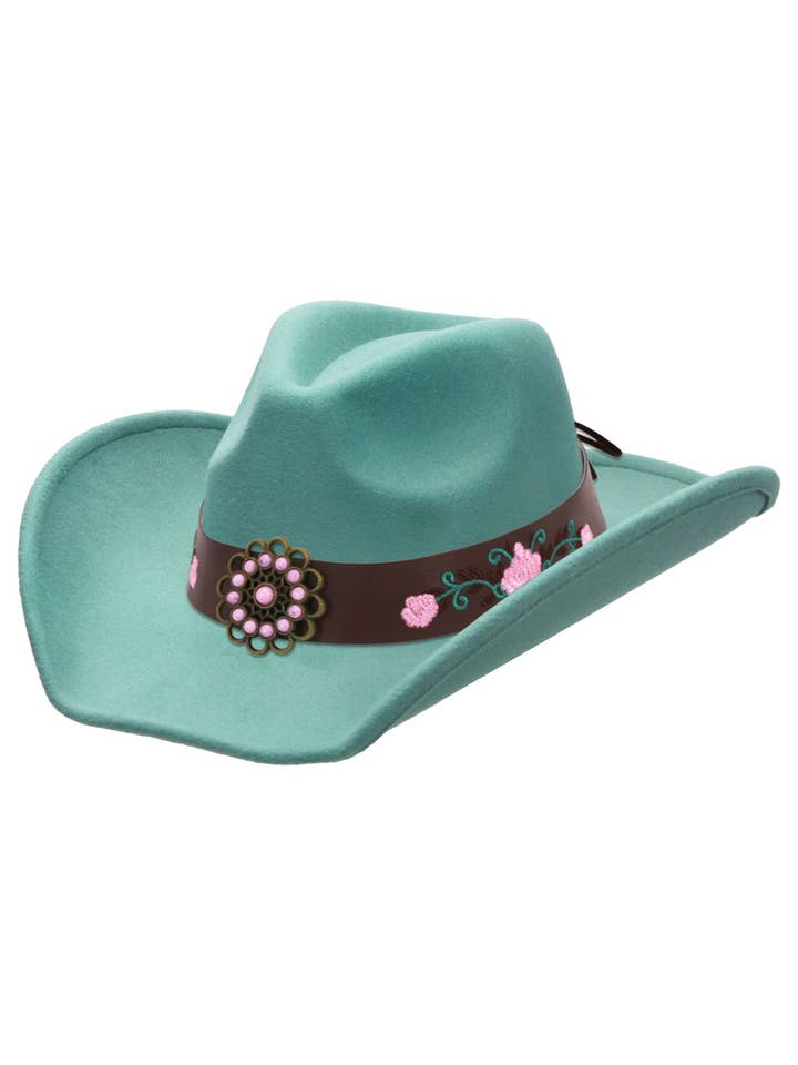 Pink Rose Concho Belt Tycoon Felt Cowboy Hat for wholesale by Cap Zone