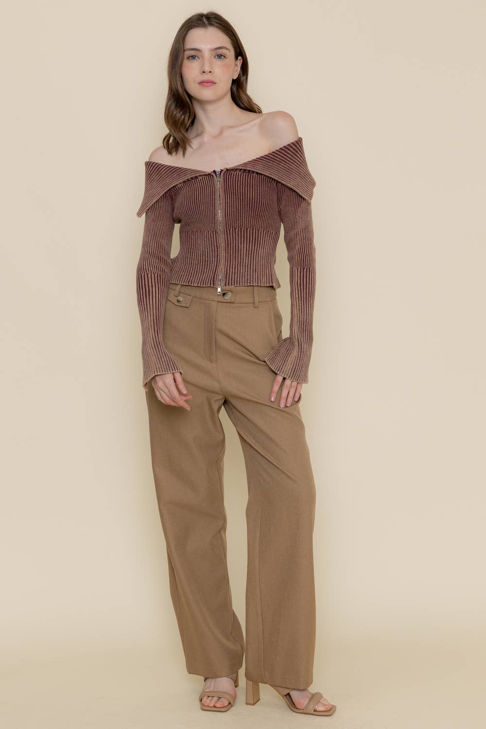 Fore Collection – wholesale Knitted jumper – Women′s – CHIC RETRO VINTAGE MINERAL WASH KNIT SWEATER TOP-TI5517FO11