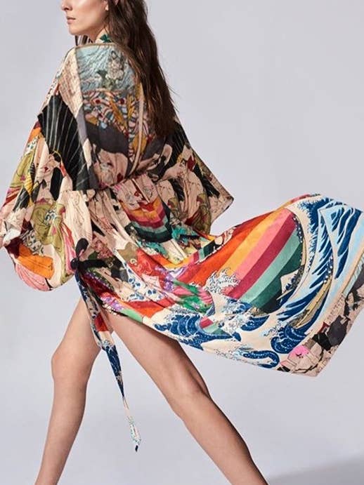 Bohemian Printed Resort Beach Cover-Up Kimono for wholesale on Faire1
