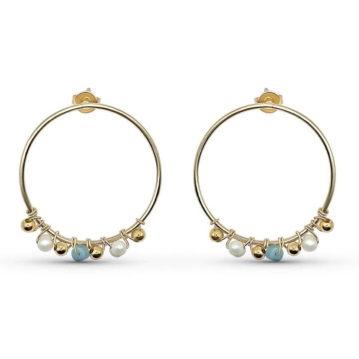 Cirkel Stud Perleøreringe | Ædelstens Minimalistiske Dingleøreringe for engroshandel hos Camilla Limón