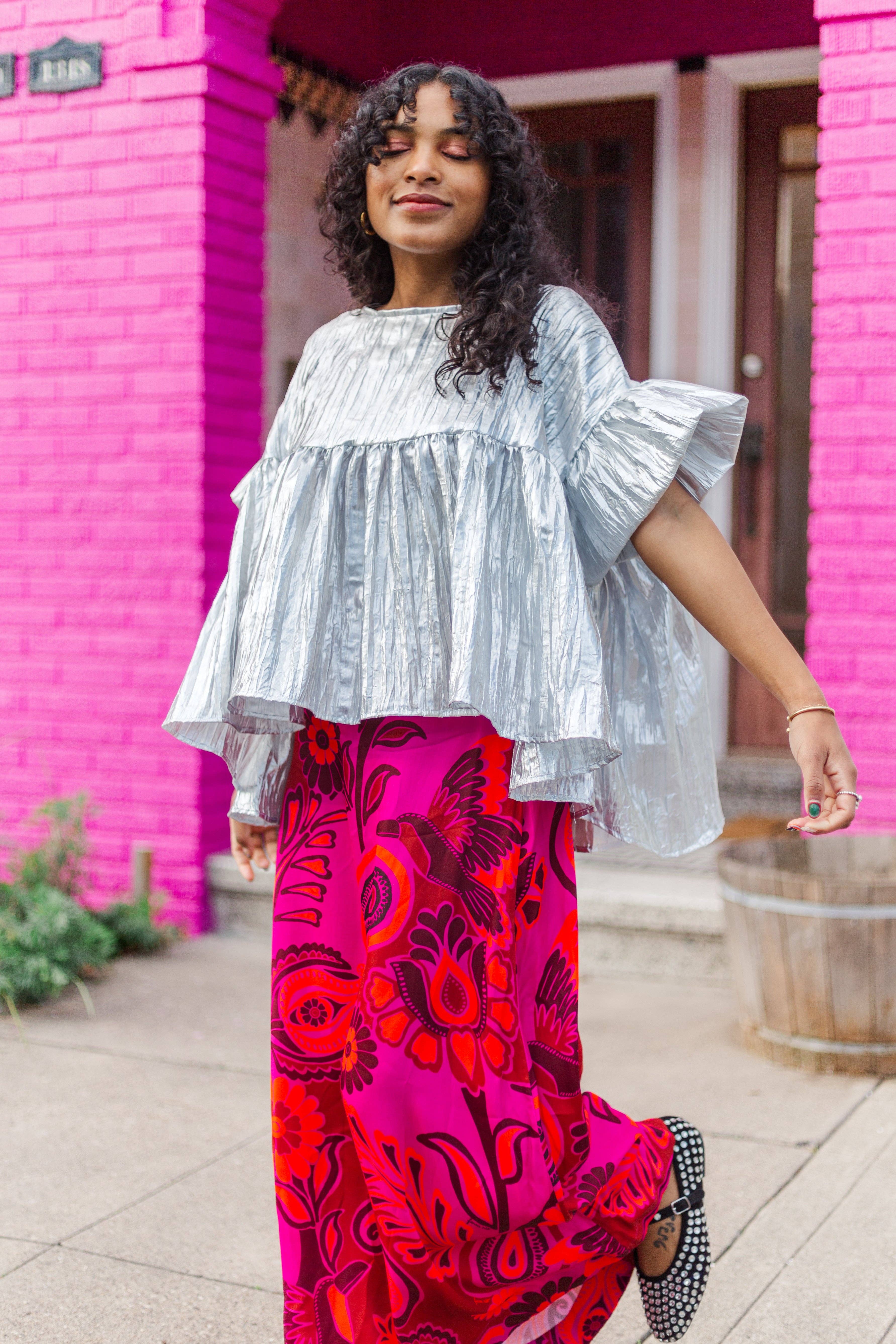Nettle Studios - Wholesale Blouse - Women's - Size-Inclusive Plus Size Womens Silver Metallic Gathered Top20