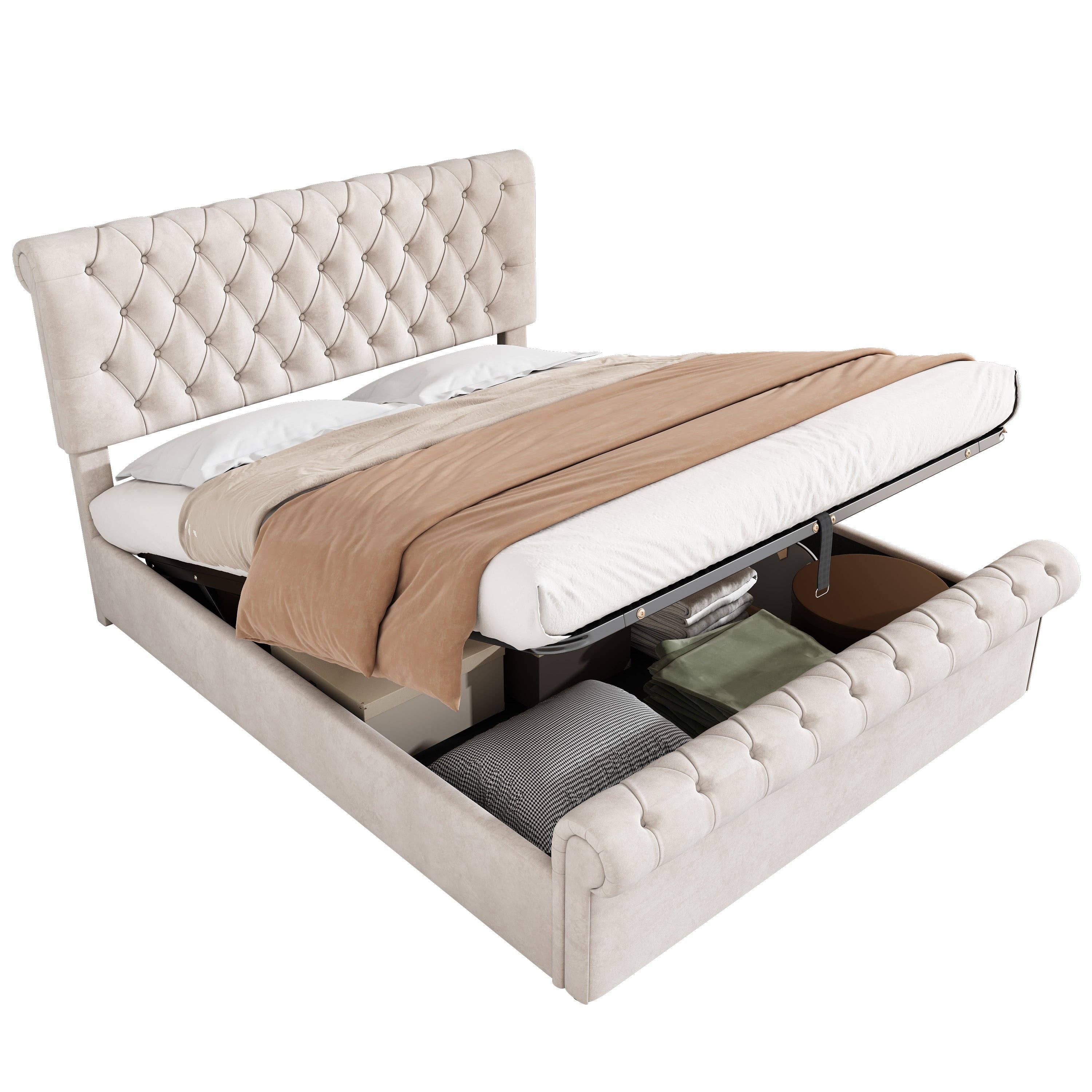 Modern Home Touch – wholesale Bedroom furniture – Luxury Velvet King Size Bed Frame with Underbed Storage6