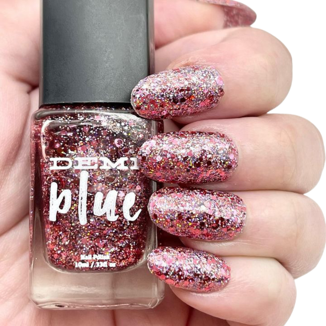 DEMIblue Clean and Vegan Nail Polish - Wholesale Nail Polish - Hot Rocs – Red Shimmer Glitter Vegan Nail Polish5