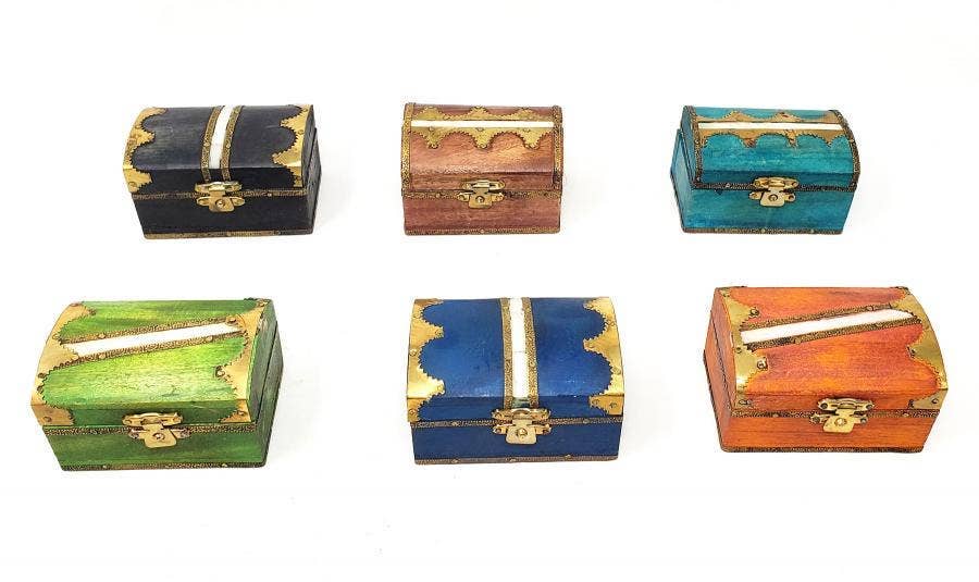 GREENROOTS USA LLC - Wholesale Decorative Box - Assorted Color Wooden Boxes With Brass Decoration 2 X 3" - 6