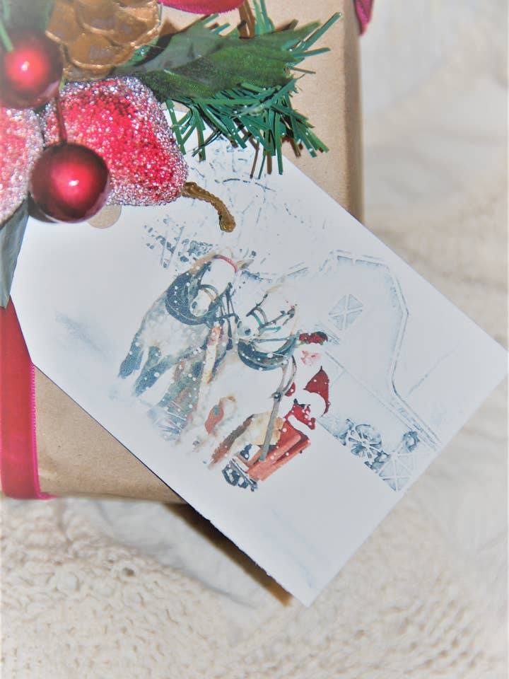 Christmas Santa Horse & Sleigh Gift Tags for wholesale by KendollMade