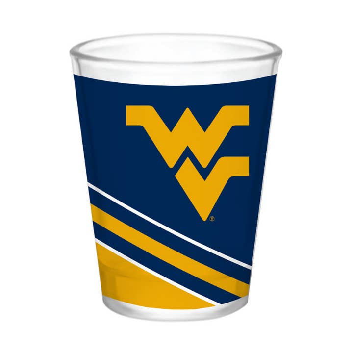 2oz West Virginia Mountaineers Stripe Collector Glass for wholesale by Indigo Falls