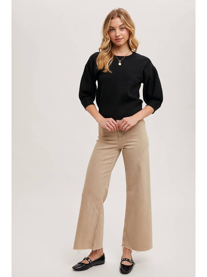 Bluivy - Wholesale Knit Sweater - Women's - PUFFED 3/4 SLEEVED KNIT SWEATER TOP7