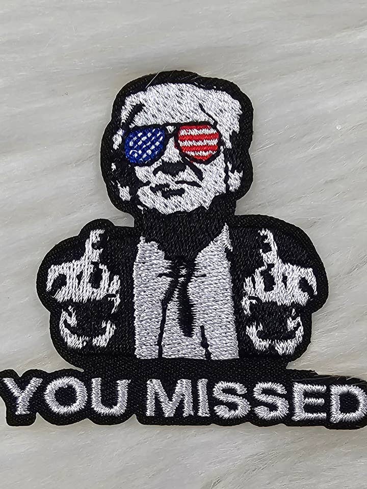 'You Missed' Trump Middle Finger Embroidery Iron On Patch for wholesale by Scratch Decor