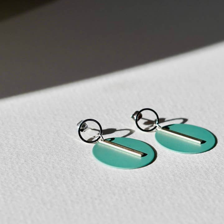 Silver and Mint Circle Earrings for wholesale by Copper Bee