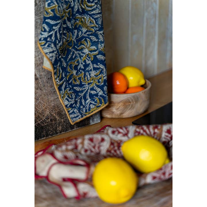 Nayda Diaries - Wholesale Tea Towel - Blue block floral kitchen towel