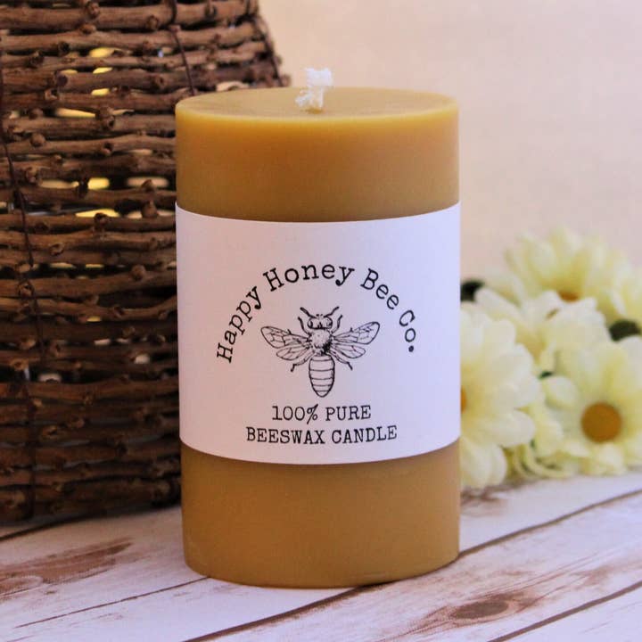 Vela de cera de abejas Pillar de 5 pulgadas para venta al por mayor de Happy Honey Bee Co.