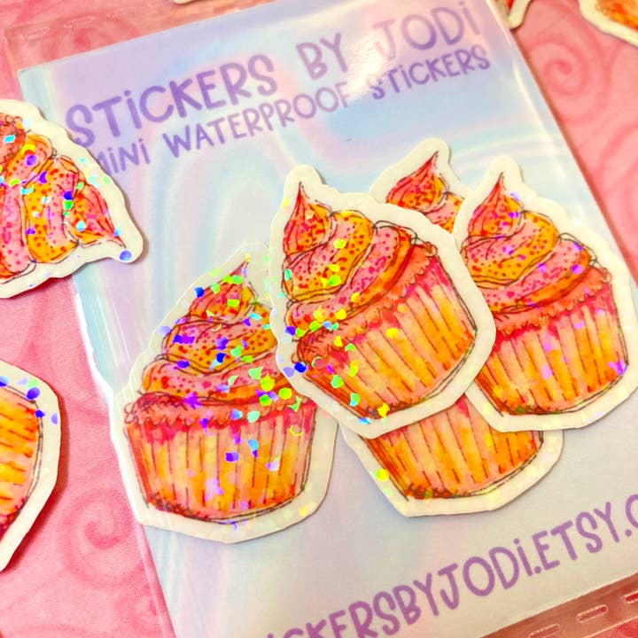 Mini Pink and Orange Cupcake Stickers for wholesale by stickersbyjodi
