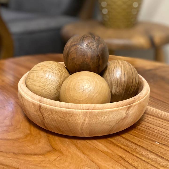 Wood Ball Set (5 pc) with Beech Cup Oak, Cherry, Ash Walnut for wholesale by WoodCraftHaven