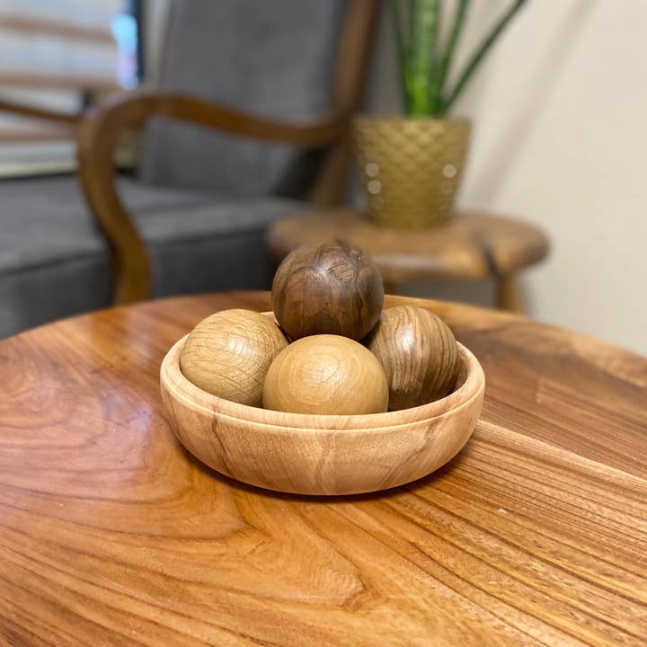 WoodCraftHaven - Vendita all'ingrosso Ciotole/Piatti decorativi - Set di palline in legno (5 pezzi) con tazza in faggio rovere, ciliegio, frassino e noce