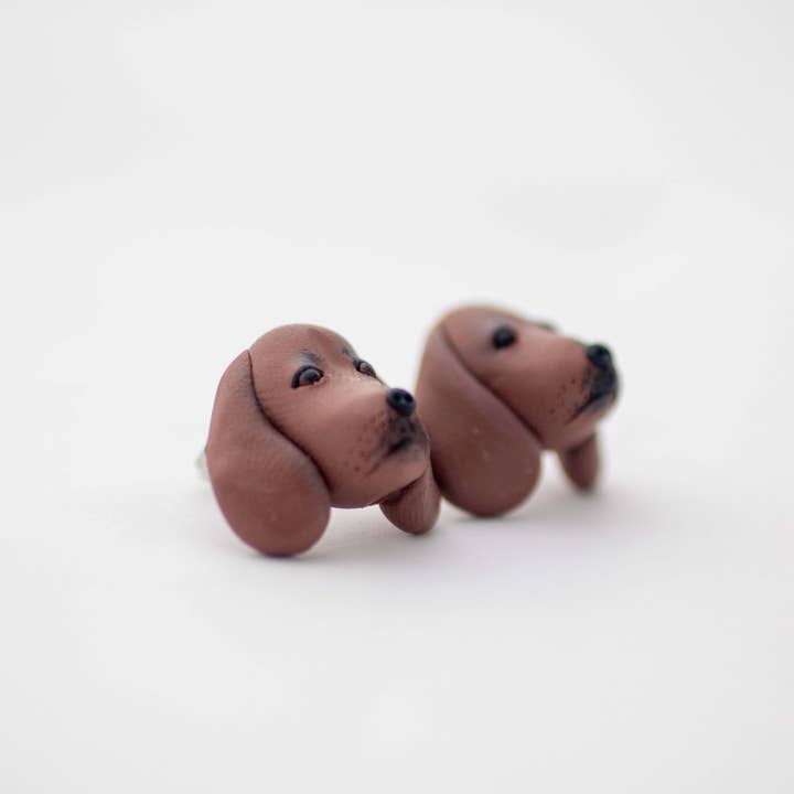 Pawfect Love - Vente Clous d'oreille - Boucles d'oreilles teckel - Clous d'oreilles de chien saucisse en argile polymère