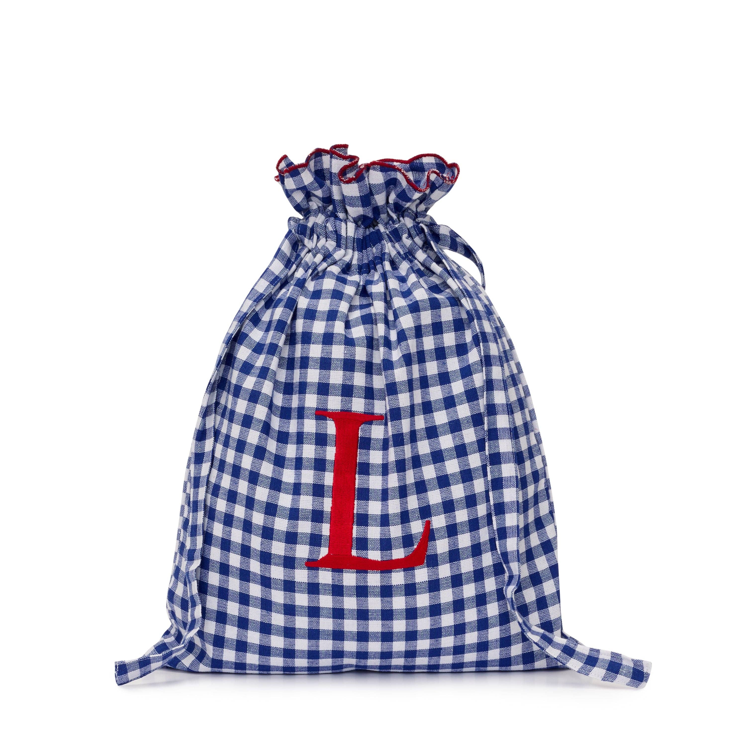 Bridie & Bert – wholesale Drawstring bag – Unisex – Gingham Drawstring Smalls Bag | Blue