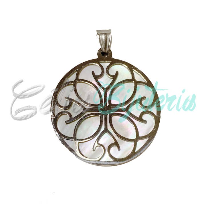 Celli Biju - Wholesale Pendant/Charm Necklace - Steel Medal/Necklace with Mother-of-Pearl