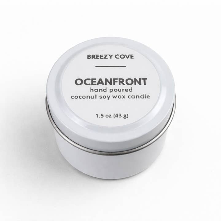 Breezy Cove - Wholesale Travel Candles - Oceanfront Beach Candle, Mini Tin Candle, Coconut Soy1